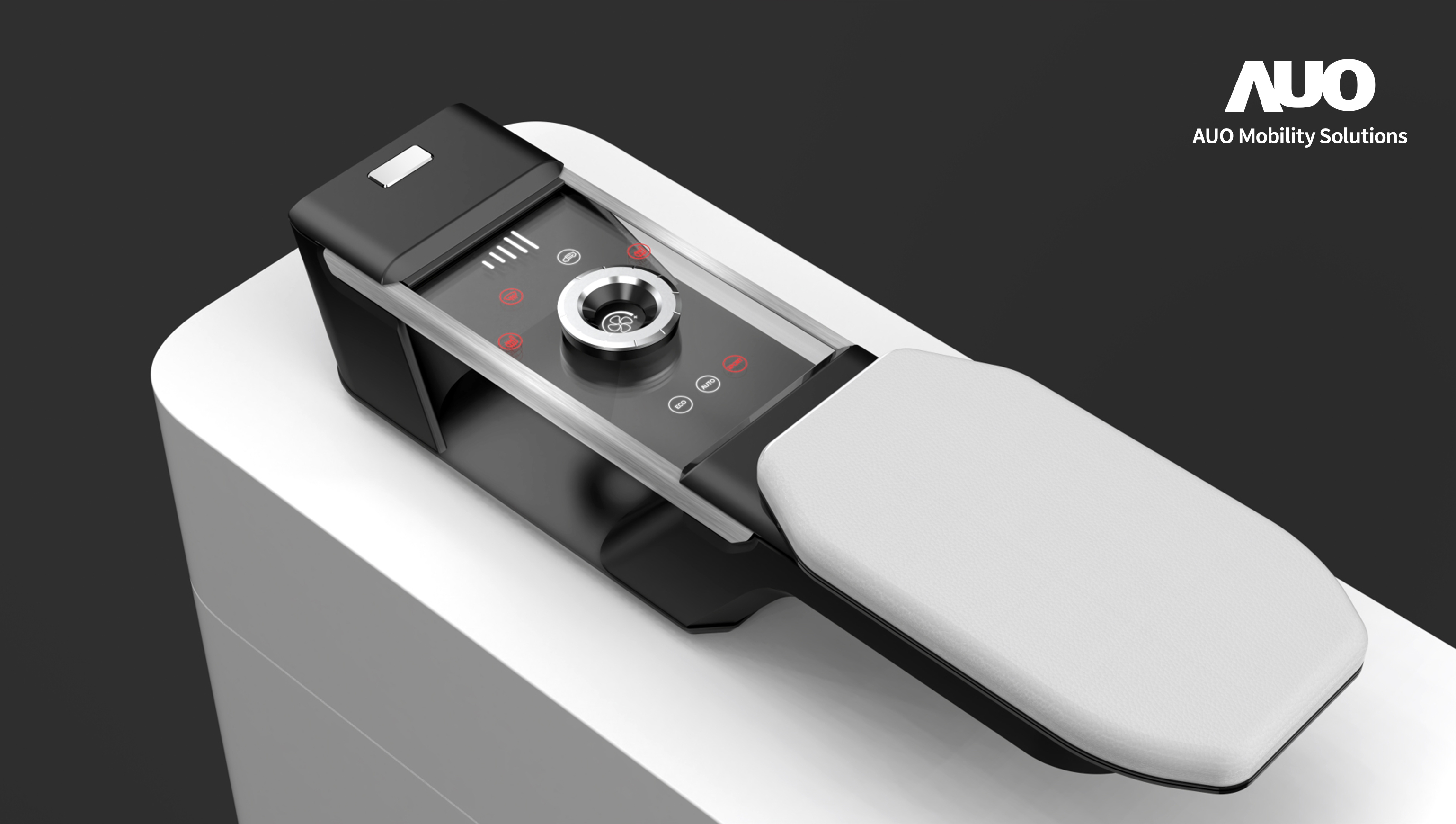 友達智慧移動全新發表INVISY隱形科技系列，CrystalSense Console以最簡約的機構設計，提供直覺控制的主動觸覺回饋與壓力感測，並且動態呈現、僅在需要時顯示，打造未來座艙的極致互動體驗。