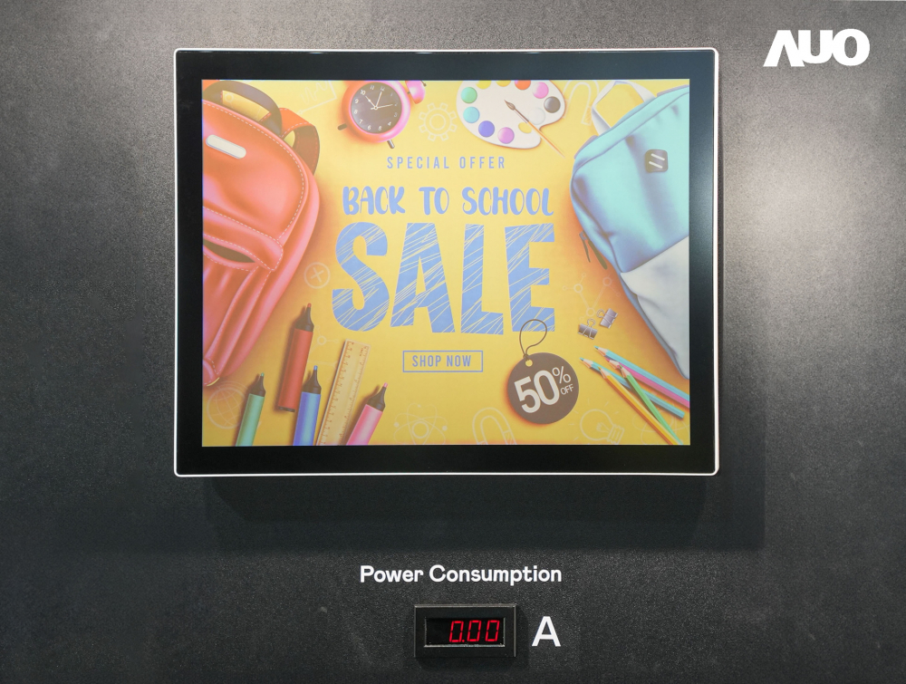 jinnian金年会展示胆固醇液晶超低耗能户外全彩显示器，ChLC（胆固醇液晶）以双稳态技术使静态显示零功耗，具省电、高彩度、环保的特性，还整合软硬件系统解决方案，可透过单一云端平台管理