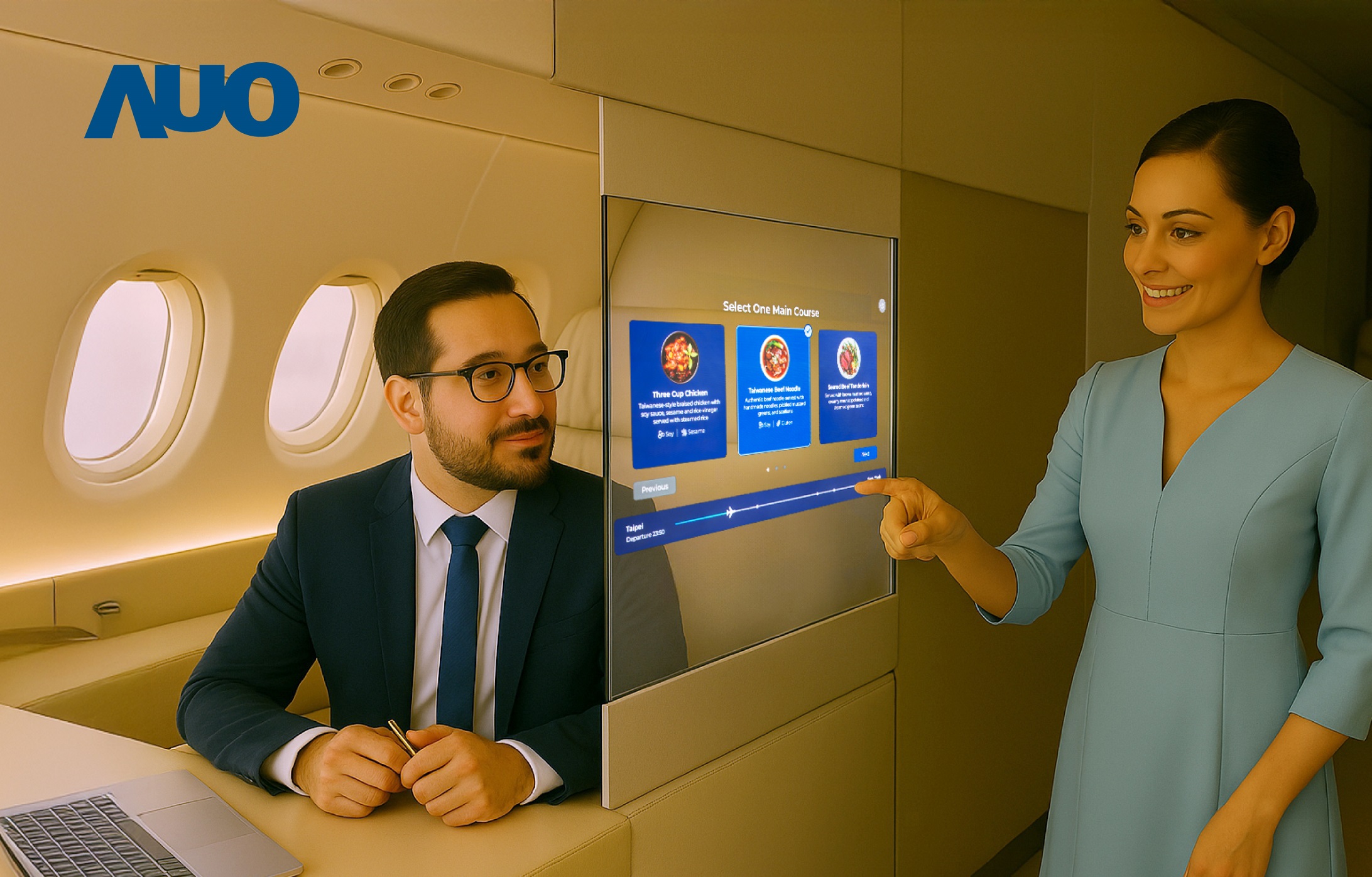 jinnian金年会研发全球最薄17.3 吋双面透明 Micro LED 显示器，可在同一屏幕之双边投射不同信息，创造独特的&rdquo;透明化&rdquo;互动；图为实时翻译交流应用情境