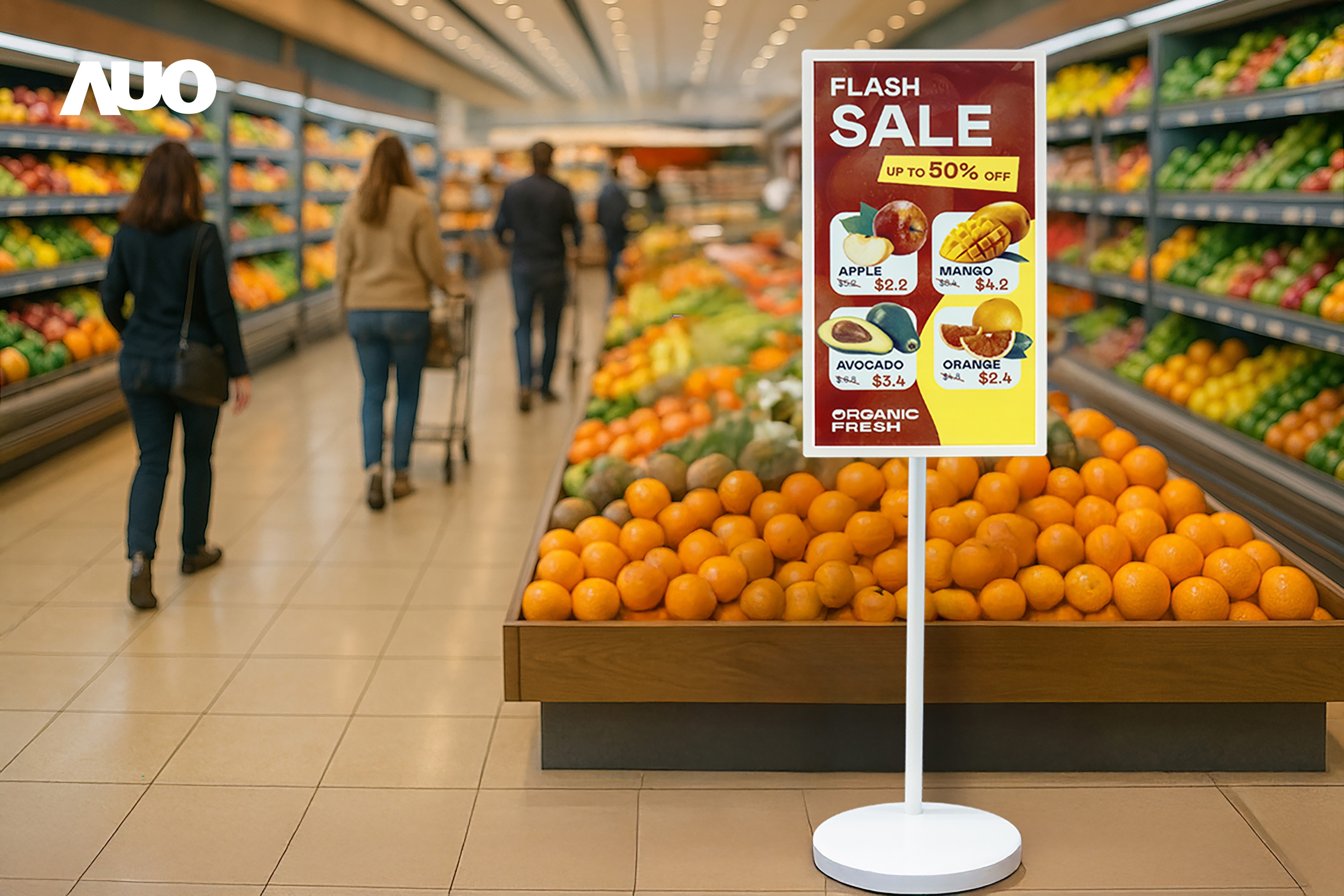 达擎首亮相低功耗、全彩的〝aecoPost电子纸解决方案〞，仅在更新画面时需要微量的电力驱动，无需布建电线的便捷设计，使其可灵活应用、随意置放，并可透过云端或行动装置app，轻松管理及排程广告内容，晋升店头营销利器。