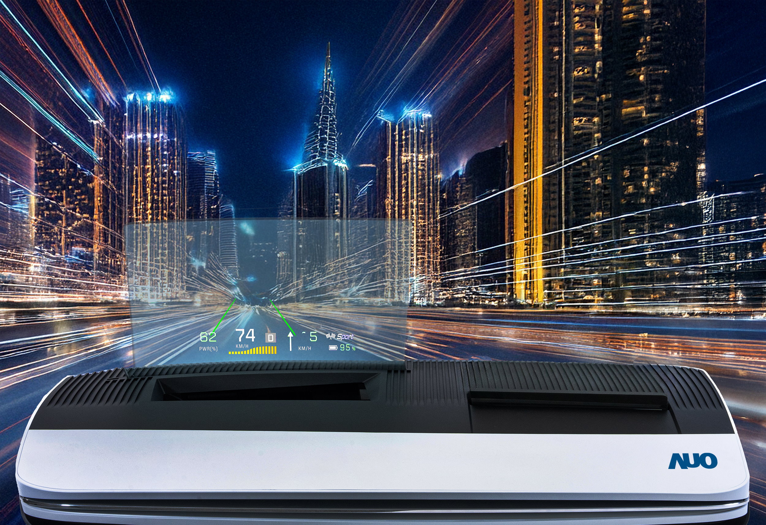 jinnian金年会推出13吋Micro LED抬头显示器，提供高入眼亮度、高色彩饱和度的显示质量，在阳光下或黑暗中都清晰可见，并利用Micro LED模块体积小的优势，解决车用空间有限的痛点